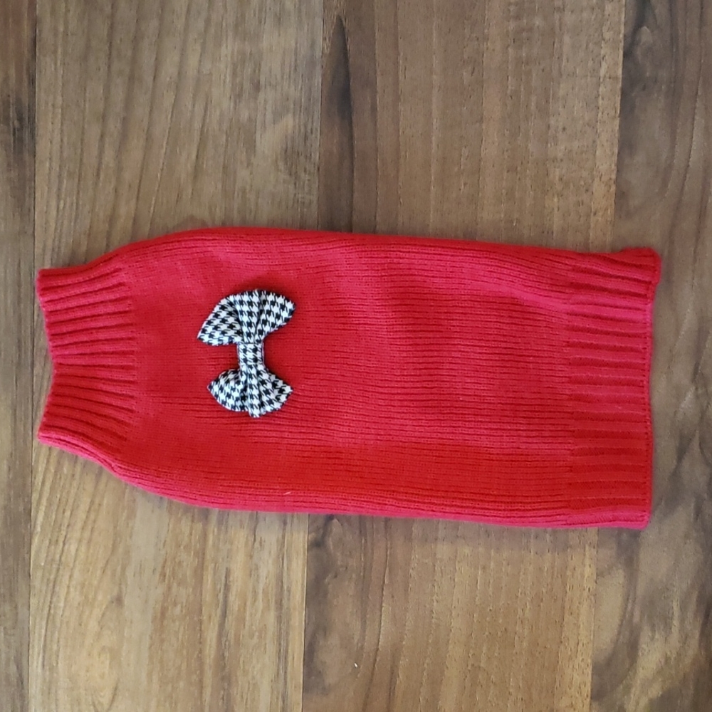 Dog Festive Red Sweater with houndstooth bow, small